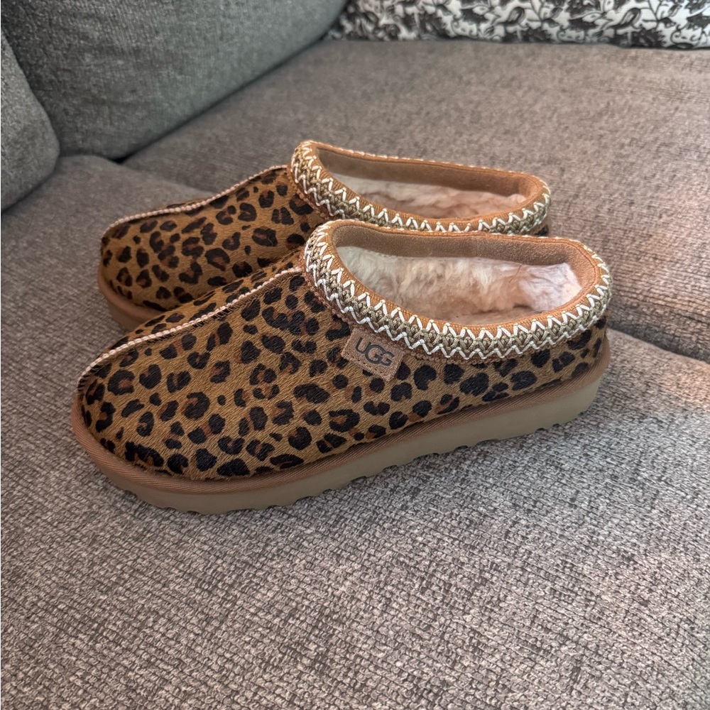 UGG Tan and Black Animal Print Slippers